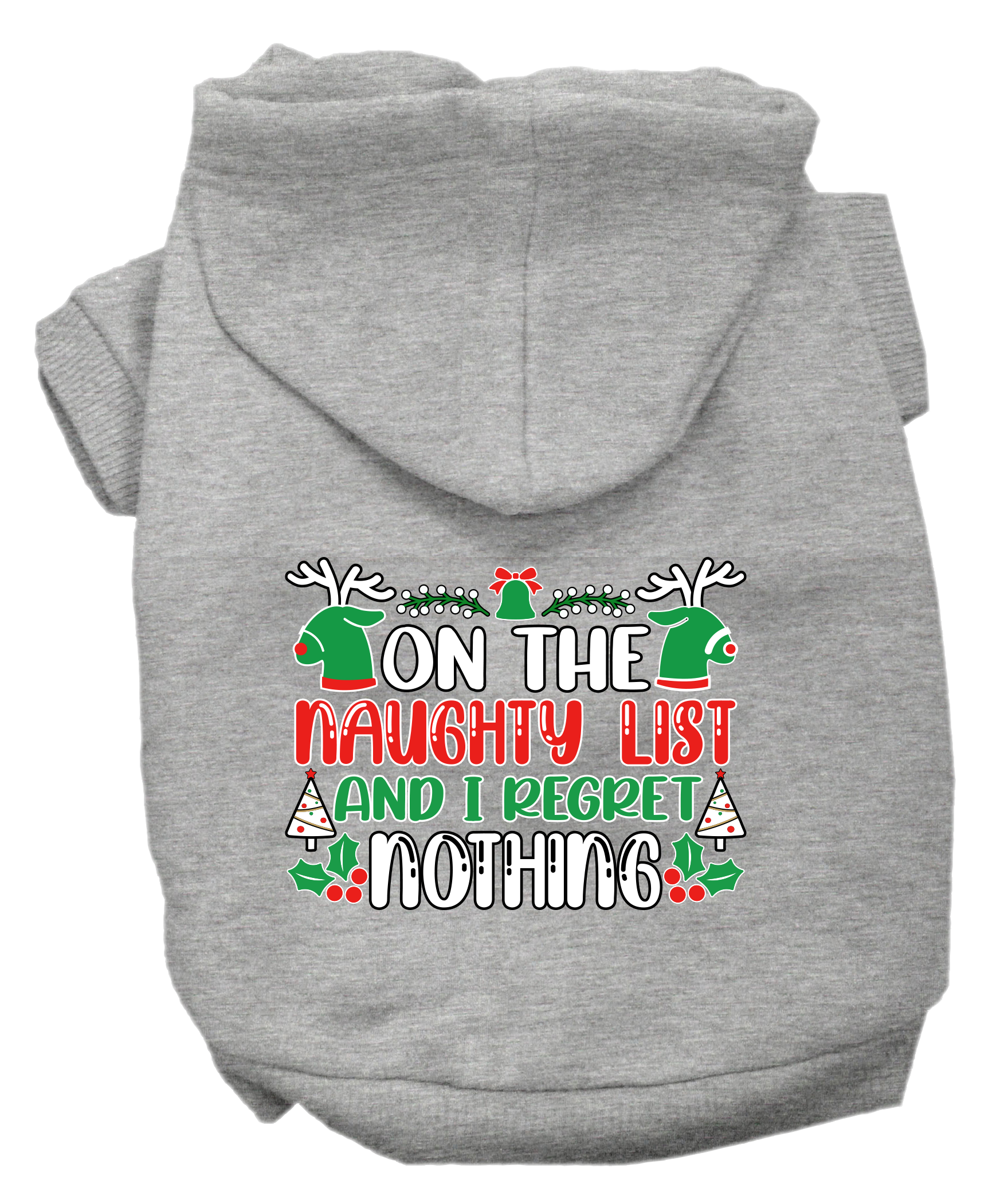 I Regret Nothing Screen Print Dog Hoodie Grey Size LG